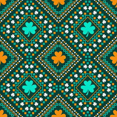 St Patricks day themed shamrock leaf geometric pattern