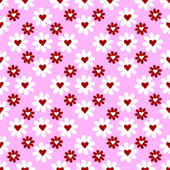 Valentines Day pattern. chamomile pattern with hearts on pink background. Va