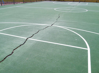 Fototapeta premium Empty basketball playground outside in cloudy day