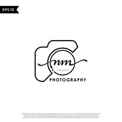 Initial Letter NM with camera. Logo photography simple luxury vector.