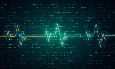 Ekg heart beat line monitor. Health care and technology concept. Digital signal wave. 3d rendering - illustration.