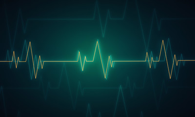 Ekg heart beat line monitor. Health care and technology concept. Digital signal wave. 3d rendering - illustration.