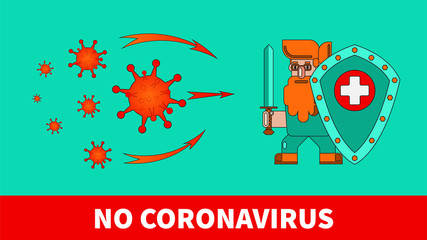 Attack of a new strain of coronavirus (2019-nCOV). In the illustration, humanity is represented as a war with a sword and a shield.