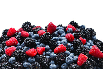 Blackberry, raspberry, blueberry background.  Top view.