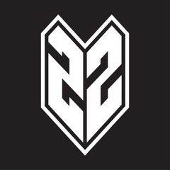 ZZ Logo monogram with emblem line style isolated on black background