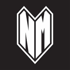 NM Logo monogram with emblem line style isolated on black background