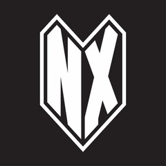 NX Logo monogram with emblem line style isolated on black background