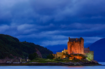 Eilean donan castle at twilight, Scotland, UK