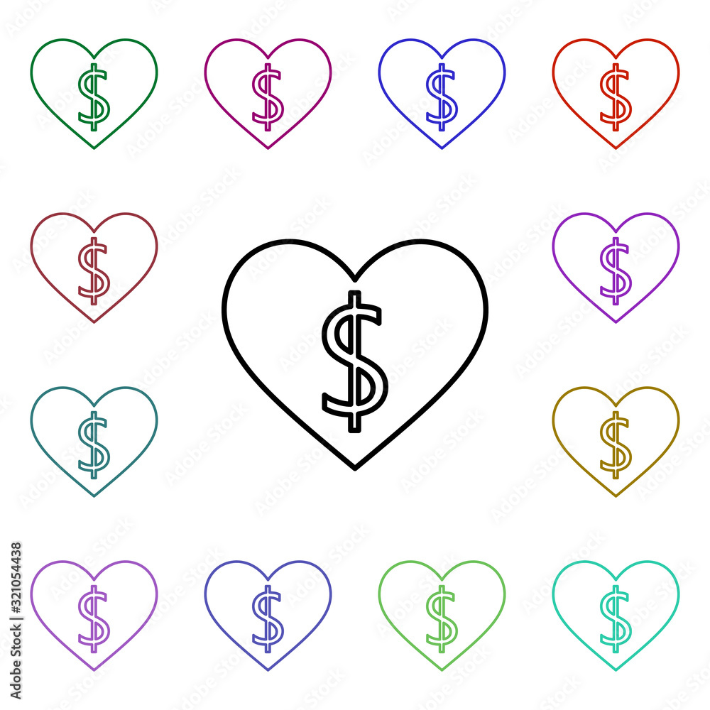 Poster heart dollars multi color style icon. simple thin line, outline vector of heartbeat icons for ui and