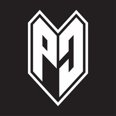 PC Logo monogram with emblem line style isolated on black background