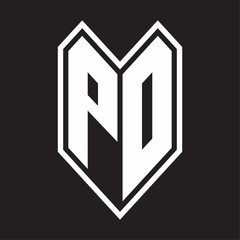 PD Logo monogram with emblem line style isolated on black background