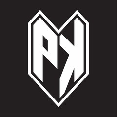 PK Logo monogram with emblem line style isolated on black background