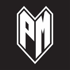 PM Logo monogram with emblem line style isolated on black background