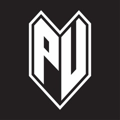 PU Logo monogram with emblem line style isolated on black background