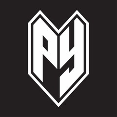 PY Logo monogram with emblem line style isolated on black background