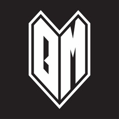 QM Logo monogram with emblem line style isolated on black background