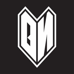 QN Logo monogram with emblem line style isolated on black background