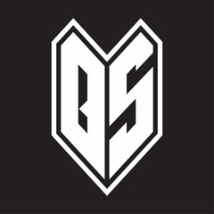 QS Logo monogram with emblem line style isolated on black background