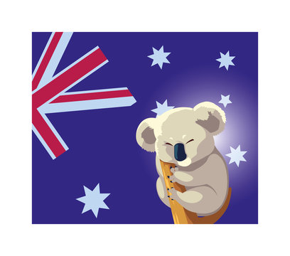 koala with australia flag in the background