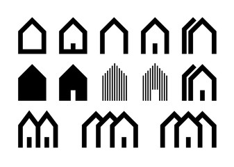 Set of logos. Simple modern forms of the house. Line icons.