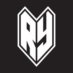 RY Logo monogram with emblem line style isolated on black background