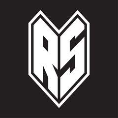 RS Logo monogram with emblem line style isolated on black background