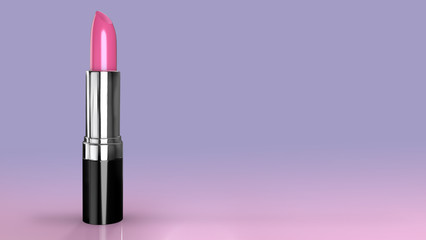 Pink coloured lipstick in silver container. Space to put your own content on the right side.