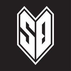 SQ Logo monogram with emblem line style isolated on black background