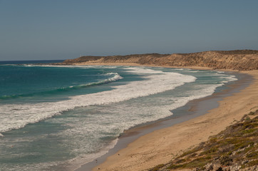 Pristine beaches and the rugged coastline of Yorke Peninsula, located west of Adelaide in South...