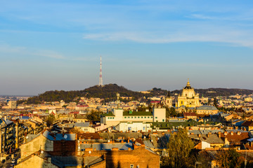 Fototapeta na wymiar Lviv cityscape. View on city Lviv from the church of Sts. Olha and Elizabeth