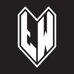 TW Logo monogram with emblem line style isolated on black background