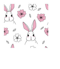 Obraz premium vector seamless pattern with rabbits and flowers