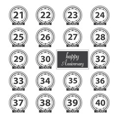 Set of black numbers from 21 to 40 and the word of the year decorated with a circle of stars