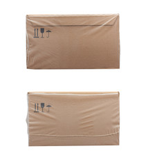 rectangular box wrapped in transparent polyethylene