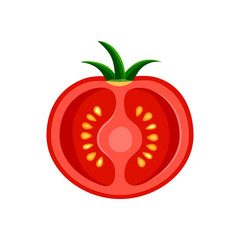 Red juicy tomato slice isolated on white background. Flat natural food icon. Vector illustration
