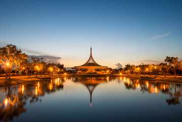 Fototapeta na wymiar Suanluang Rama IX of the public park at Bangkok on twilight time
