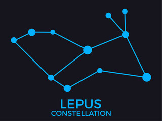 Lepus constellation. Stars in the night sky. Cluster of stars and galaxies. Constellation of blue on a black background. Vector illustration