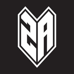 ZA Logo monogram with emblem line style isolated on black background