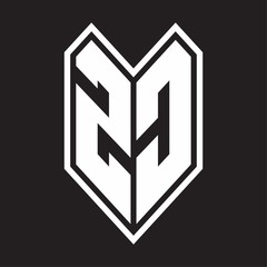 ZC Logo monogram with emblem line style isolated on black background