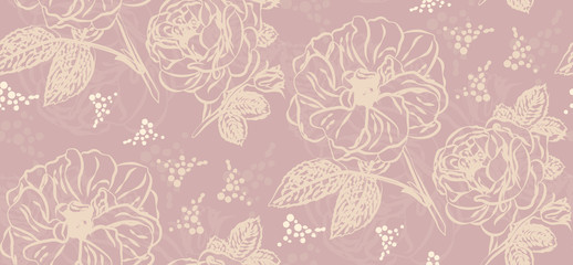 Roses line drawing - seamless pattern
