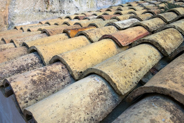 Roof with old tiles seen from above