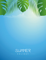 summer holiday sky with palm leaf and sunshine background vector illustration EPS10