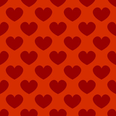Valentines Day pattern with red hearts on orange background