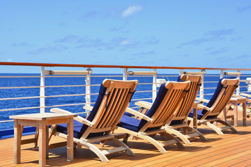 Sunbeds on open deck of cruise ship