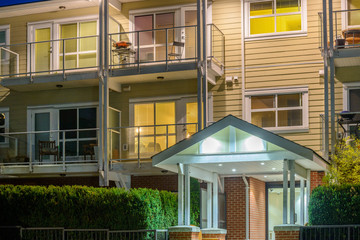 Top of a house or an apartment at dusk in Vancouver, Canada.