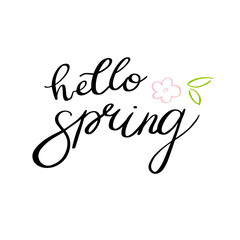 Hand written Hello Spring phrases. Greeting card text templates. lettering in modern calligraphy style. Spring wording. Brush Pen lettering Hello spring.