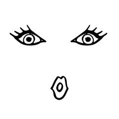 Abstract sketch of a female portrait. Drawn by hand with brush. Sketch, ink, paint. Modern black and white ilustration.