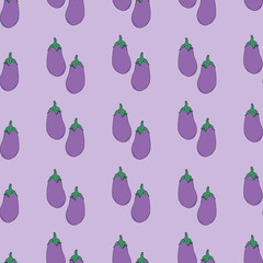 Seamless pattern with eggplant on light violet background for fabric, textile, clothes, tablecloth and other things. Vector image.