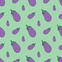 Seamless pattern with eggplant on mint green background for fabric, textile, clothes, tablecloth and other things. Vector image.