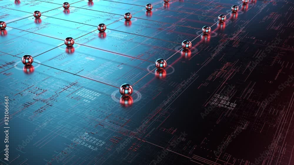 Poster Block chain network/Block chain network concept , distributed register technology, block chain text and computer connection with blue background. 3D Rendering